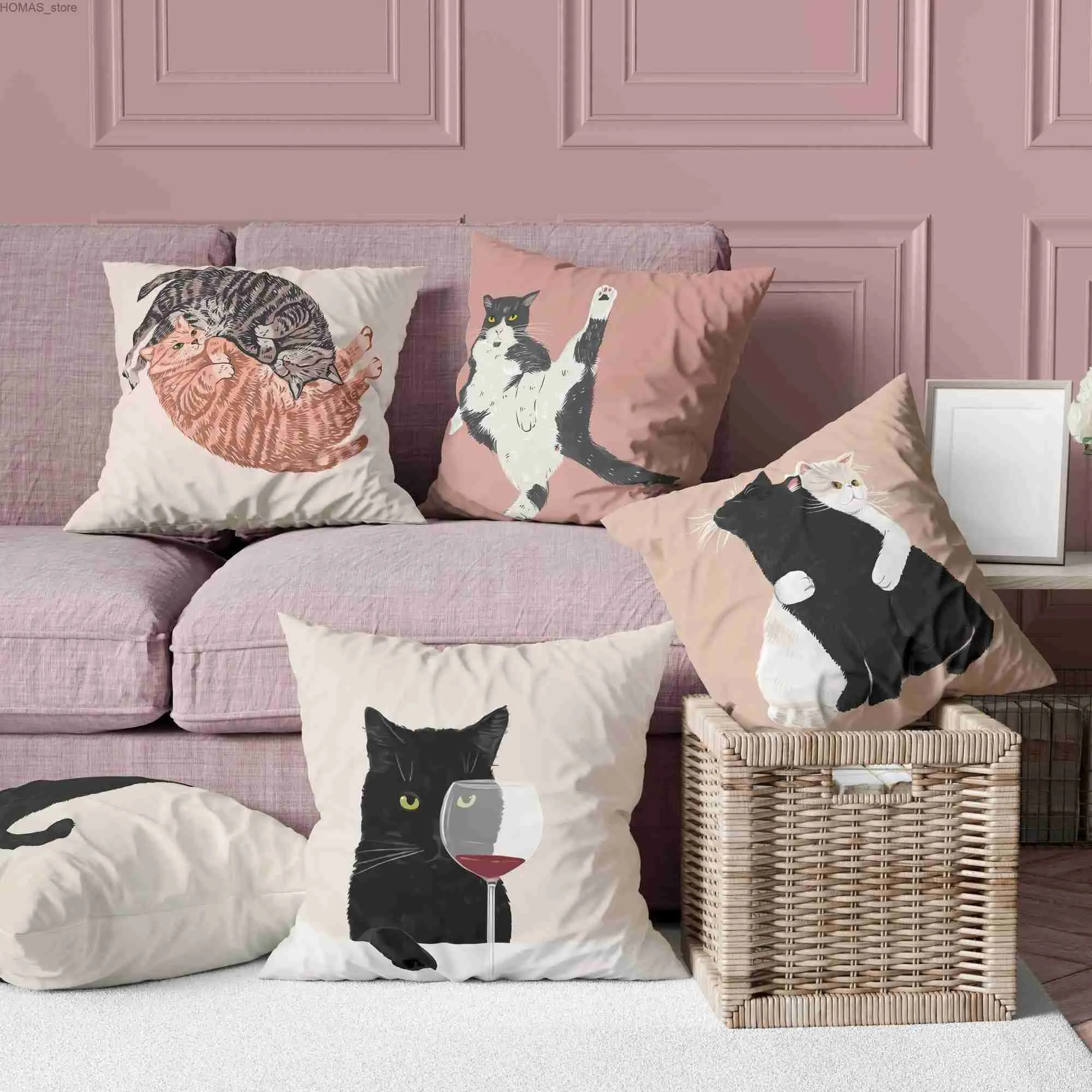 Oreiller Chat est une coque carrée de vie de loisirs 45x45cm pour la décoration de la maison, les voitures, les housses de coussin de canapé et les accessoires de siège d'extérieur Y240401