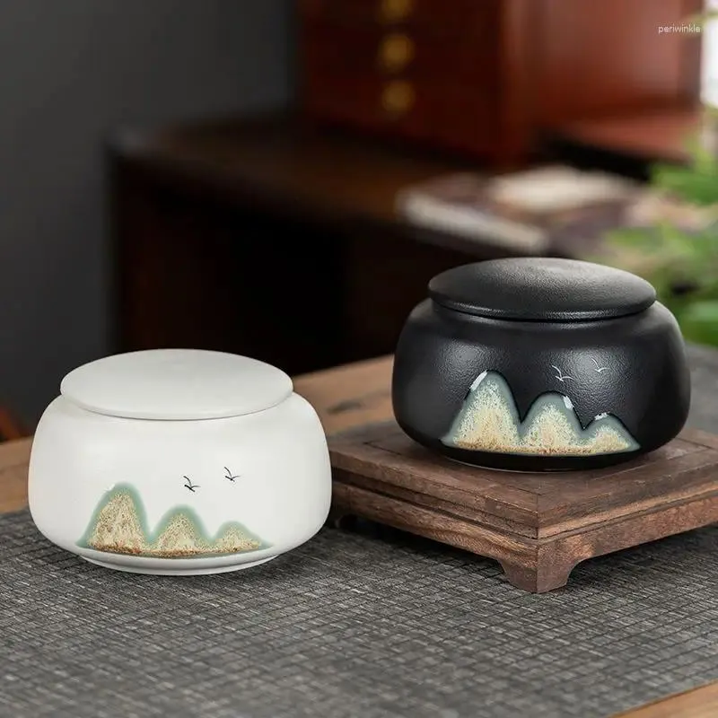 Bouteilles de stockage pot en céramique chinois avec couvercle boîte à thé noir blanc café Portable bonbons chambre bijoux récipient de cuisine