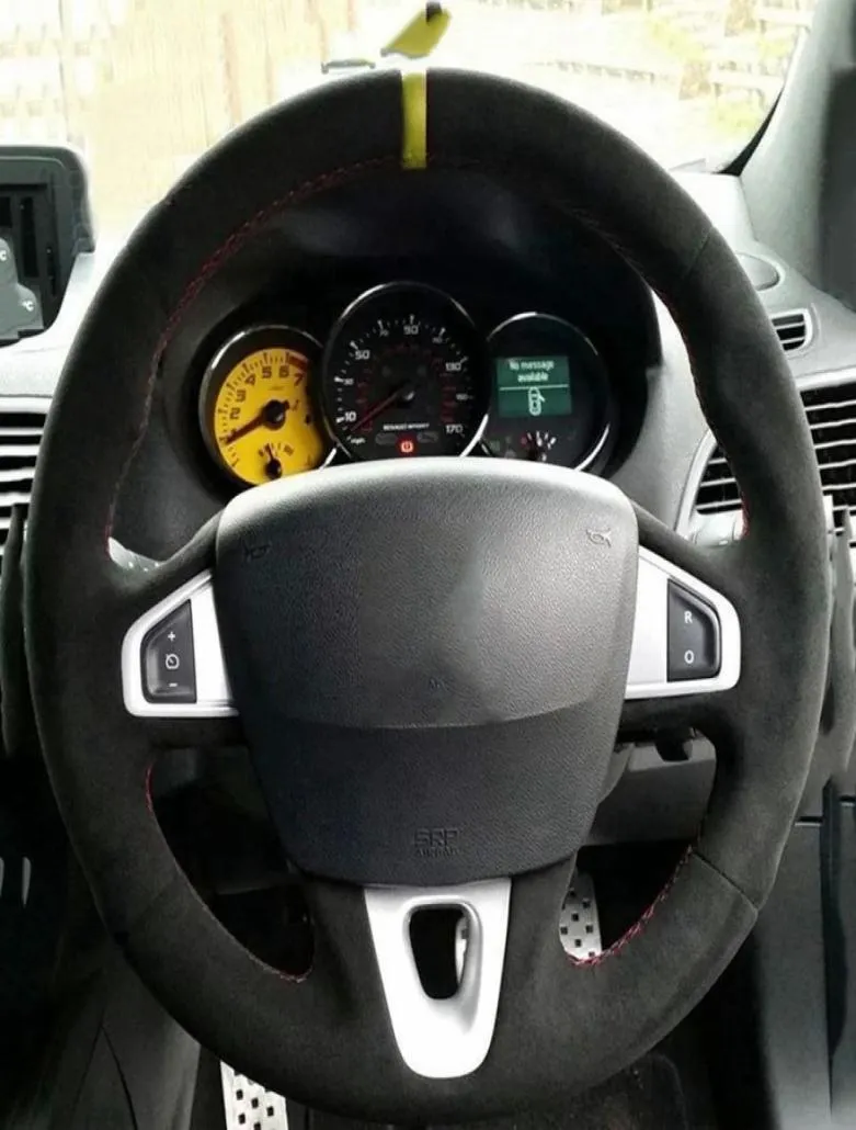 Coprivolante per auto in vera pelle scamosciata nera cucita a mano per Renault Megane 3 Coupe RS 201020165363860