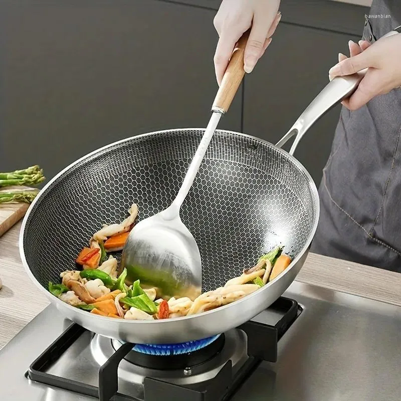 Skålar 1pc non-stick stekpanna honungskakbeläggning rostfritt stål wok sauter panna för gas spis och induktion cooke