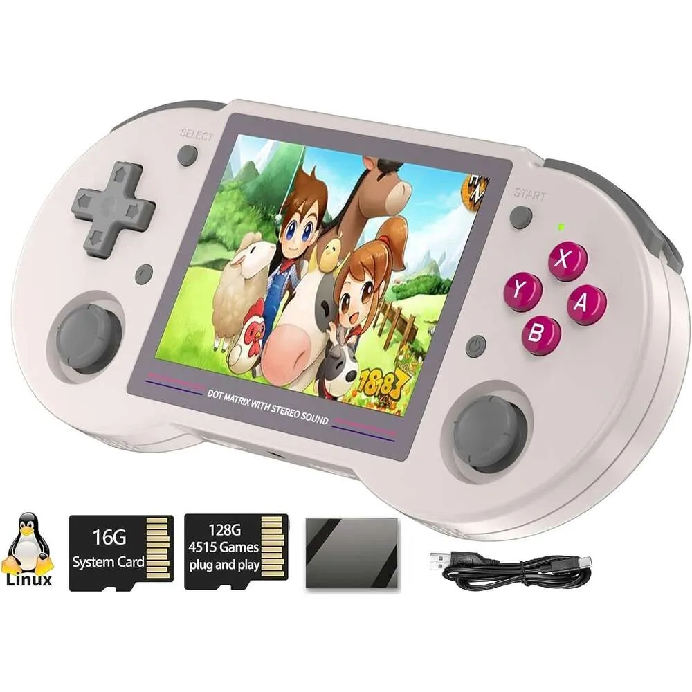 Console di gioco portatile retrò RG353PS con chip RK3566, schermo IPS da 3,5 pollici, scheda TF da 128 GB, 4519 giochi preinstallati - Grigio