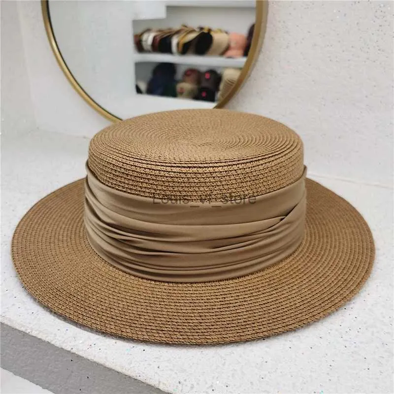 Wide Brim Hats Bucket Summer Beach Outdoor Luxury Straight Hat New Visor Panama Elegant Fashion Designer Free Delivery to Church H240330