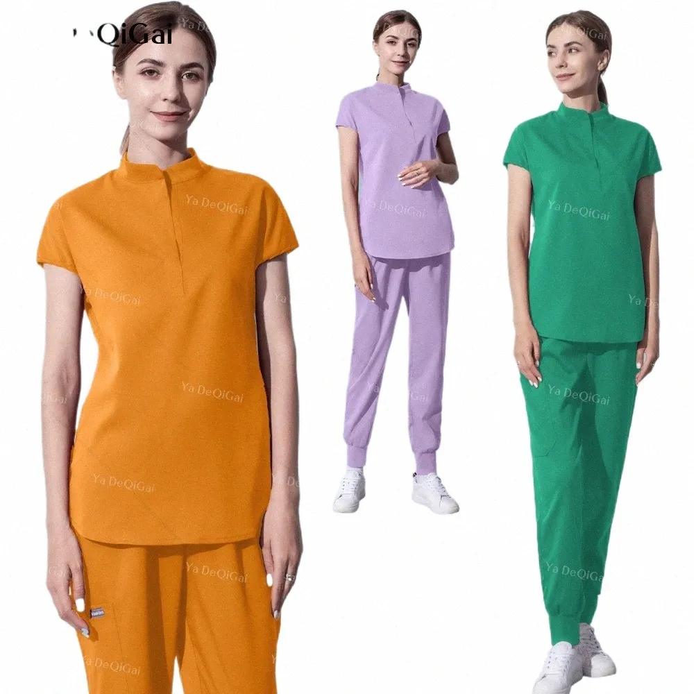 Anti-rynka mjukt premium tyg skönhet arbetskläder medicinsk sjuksköterska uniforms omvårdnadskrubbuppsättning för kvinnor unifores clinicos mujer ny r09j#