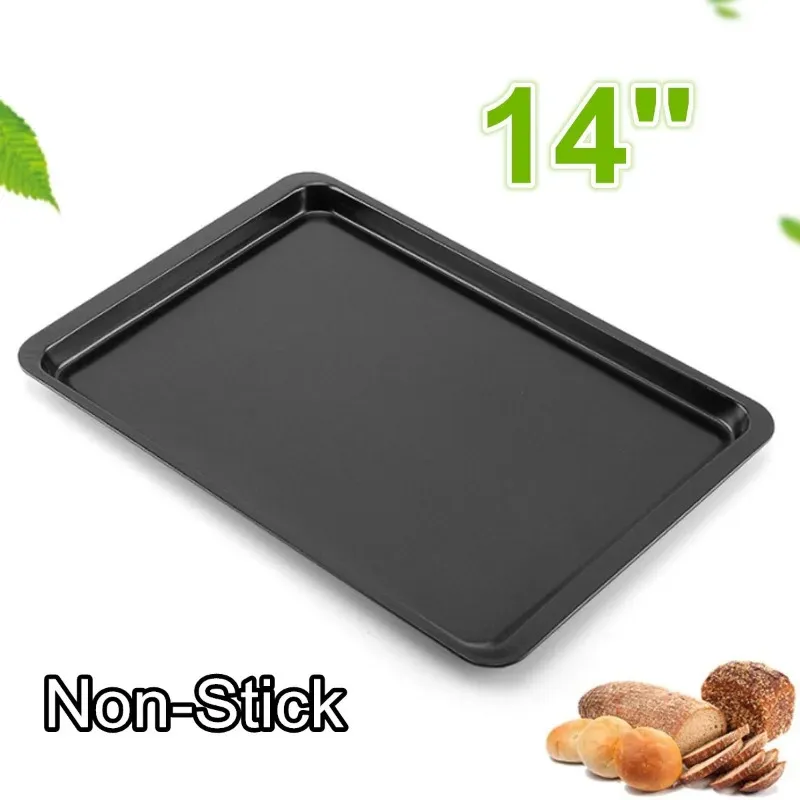 Rectangular Carbon Steel Non-stick Bread Cake Baking Tray Baking Tray Oven Black Baking Tray Diy Baking Pans for Kitchen 14 Inch