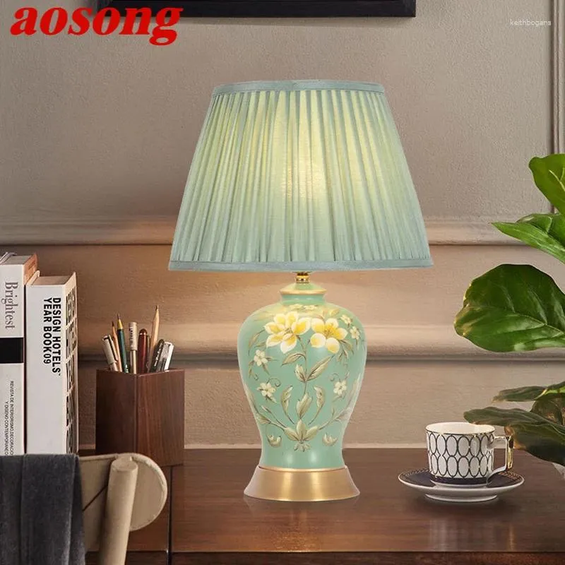 Lampy stołowe AoSong Chinese Style Ceramics Lampa LED Creative Touch Dimmable Proste Beziaskie Lekkie światło do domu sypialnia salonu