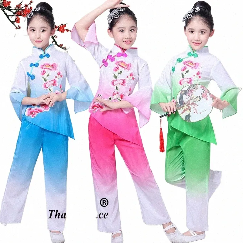 danza classica per bambini delle ragazze ricamo di alta qualità elegante s fan danza Jiangnan ombrello intrattenimento musiche e canzoni Abbigliamento da ballo 00zu #