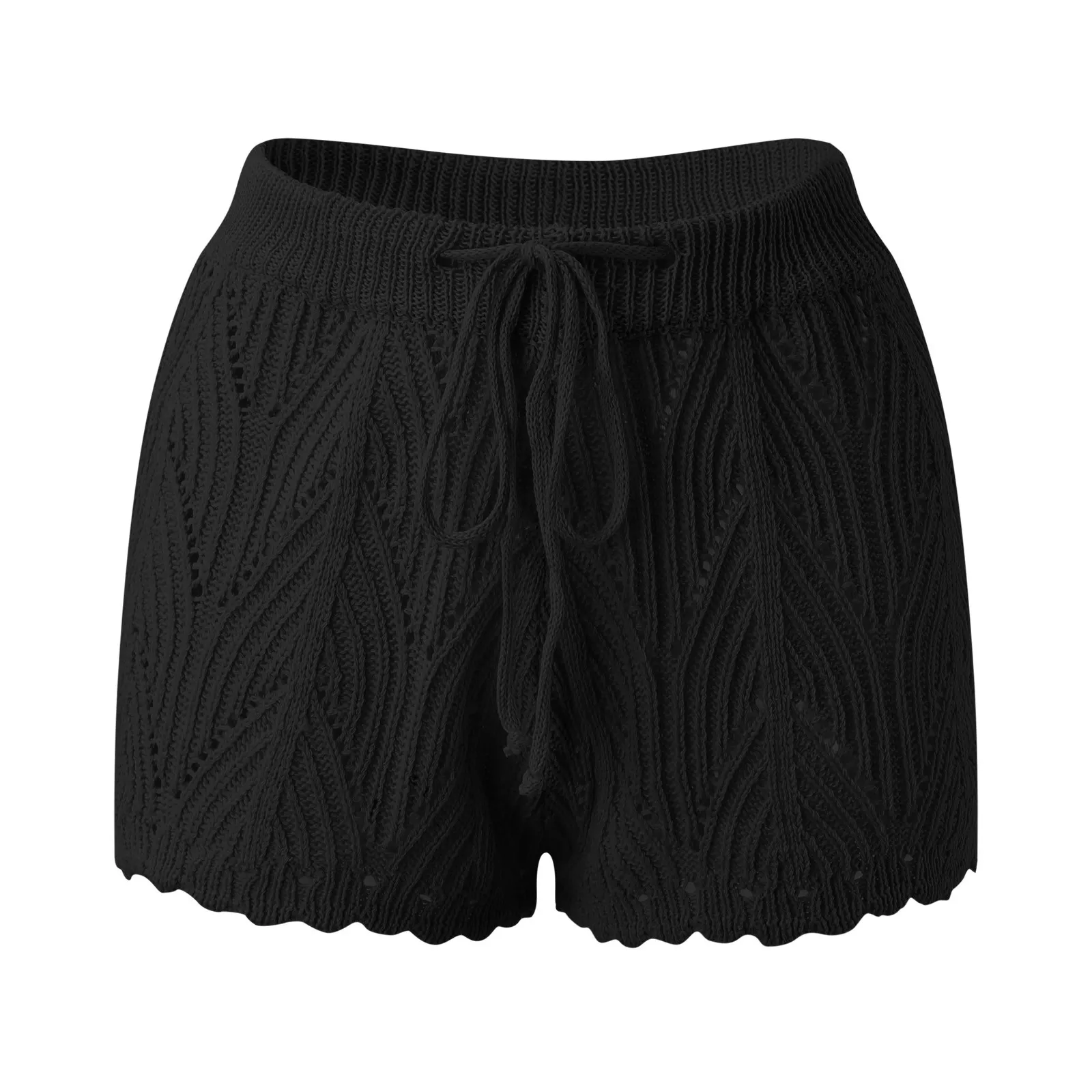 パンツ theredthread S gather knit shorts black Knit Crochet Shorts Women Drawstring Waist Cotton Knit Mid-Thigh
