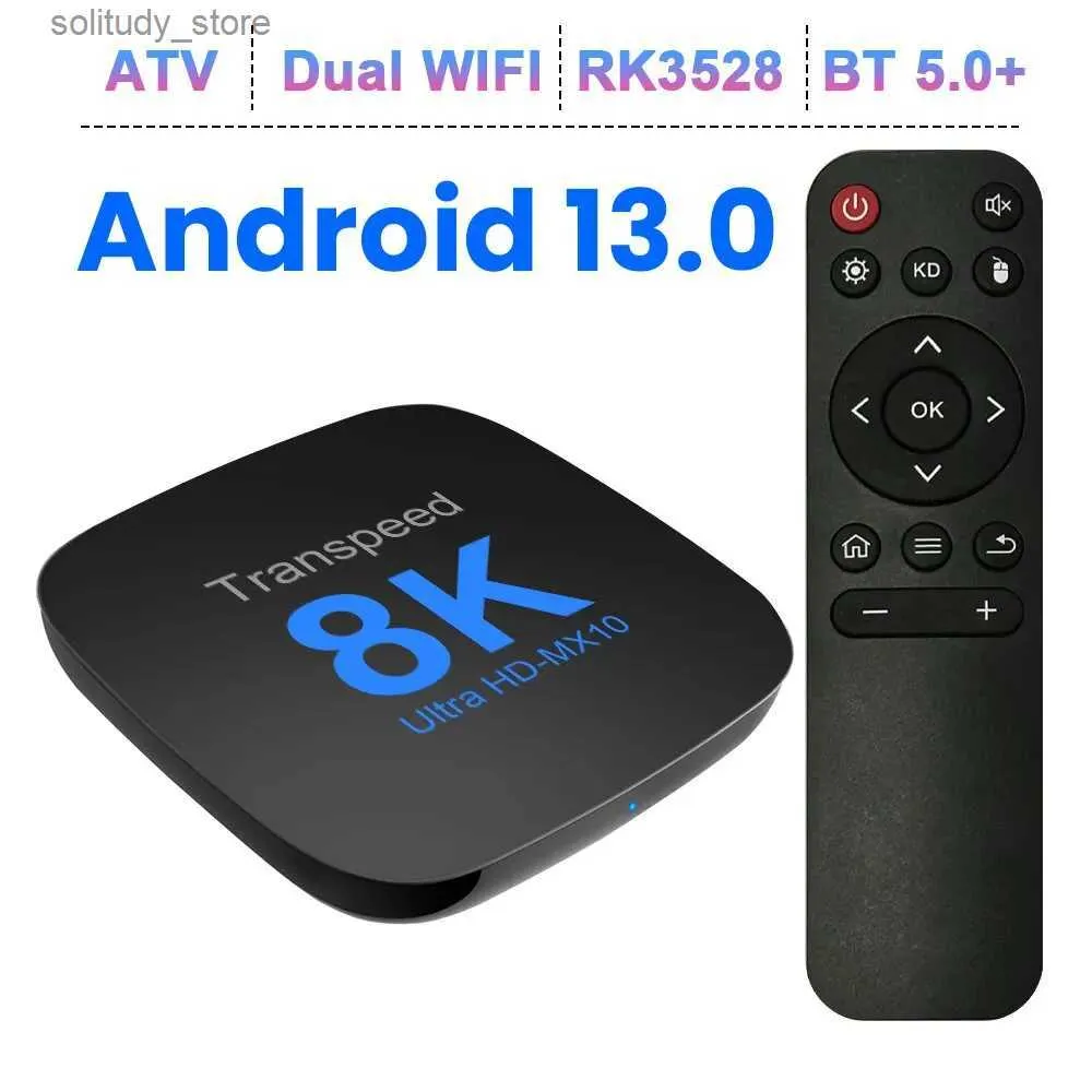 Set Top Box Transspeed Android 13 TV Box ATV Dual WiFi med TV AP 8K Video BT5.0+RK3528 4K 3D Voice Media Player Set-Top Box Q240330