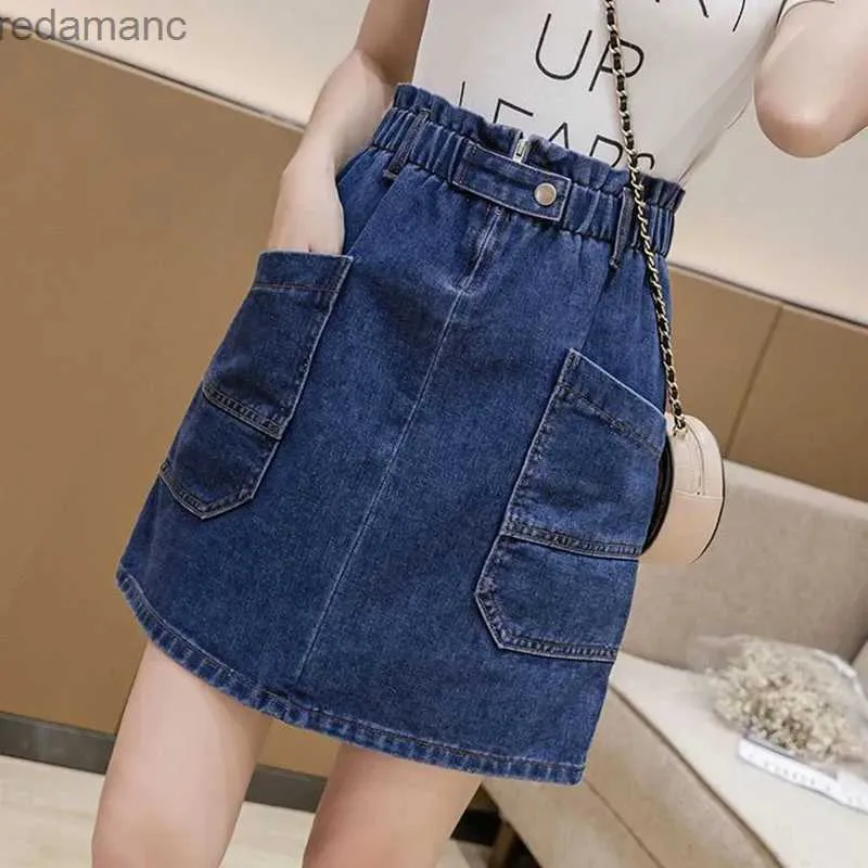 Spódnice Skorts Biyaby Women w stylu koreański dżins mini spódnica w stylu elastyczna ta talia niebieska krótka spódnica moda z kieszeniem spódnica z miażdżą dżinsową 240330