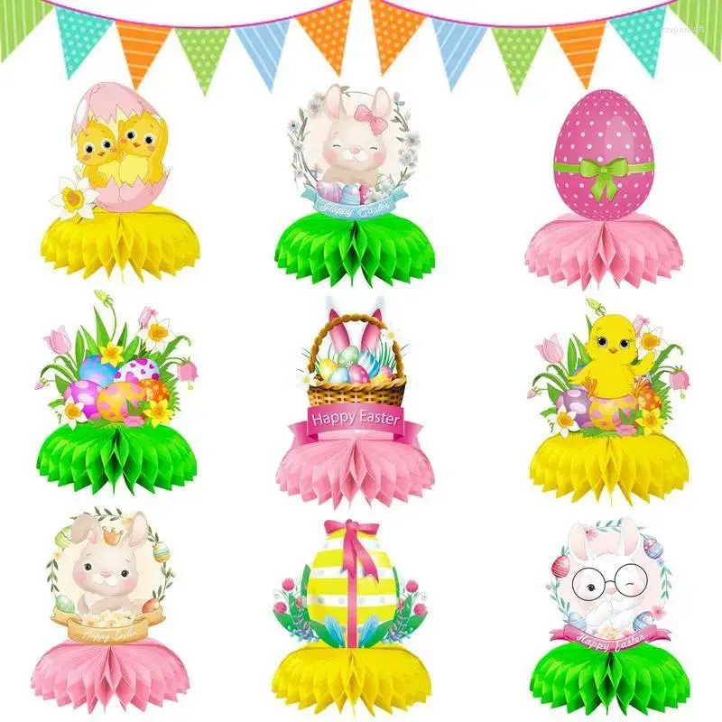 Party Decoration Easter Egg Decorations Table Signs Centerpiece Eggs Holiday Ornaments Desk Decor Papper Crafts 9 PCS