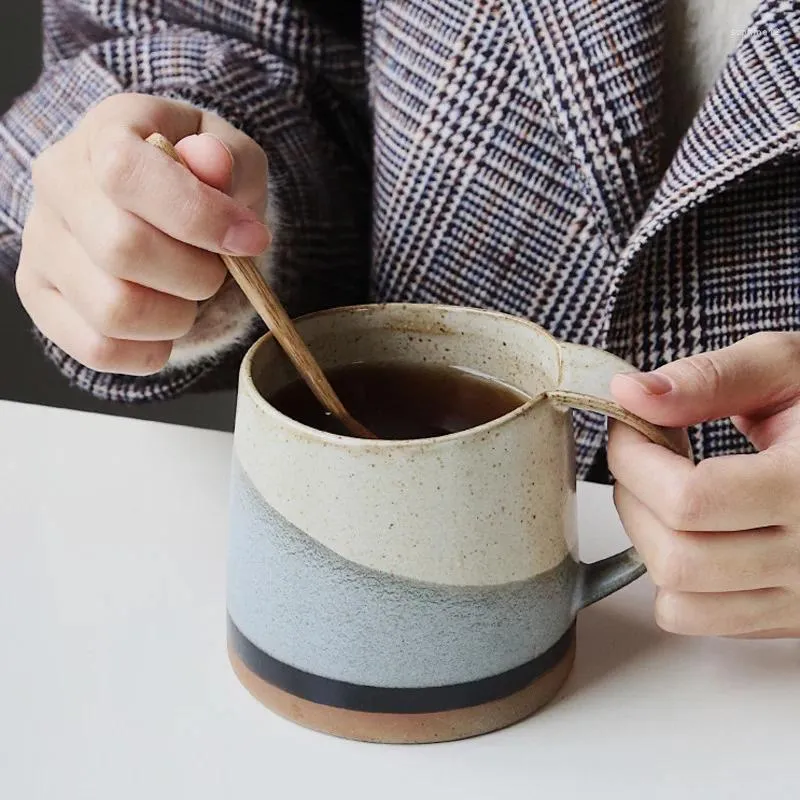 Mugs Japanese Retro Stoare Coffee Cup With Handle Ceramic Water Mug Afternoon Teacup Breakfast Milk Household