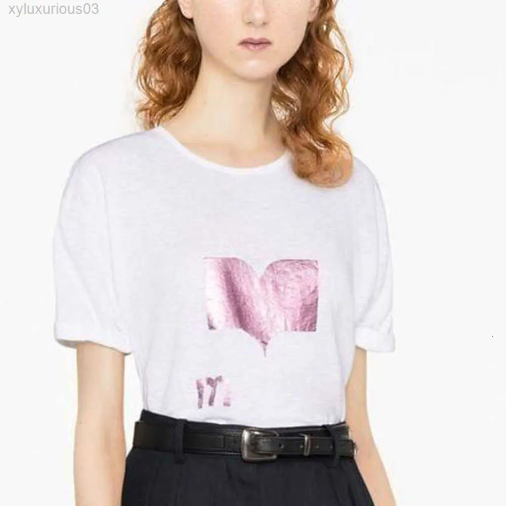 23SS Isabel Marant Women Designer Tshirt Fashion Letter Sequin Printing Straight Tube Casual Pullover Sports Top Beach Tees Kortärmad t-shirt