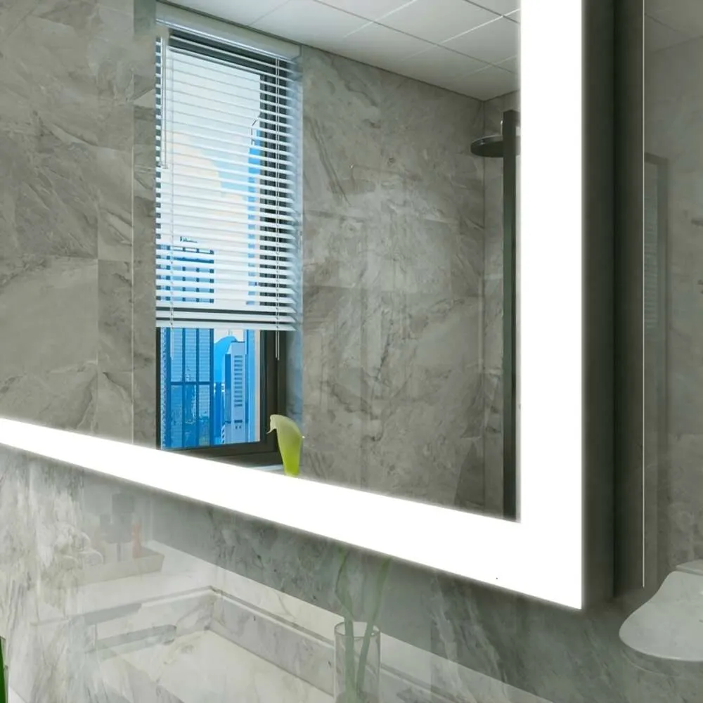 Écran intelligent LED pour salle de bain, miroir HD mural de maquillage lumineux, lumière blanche, simple touche norme américaine, 1 pièce