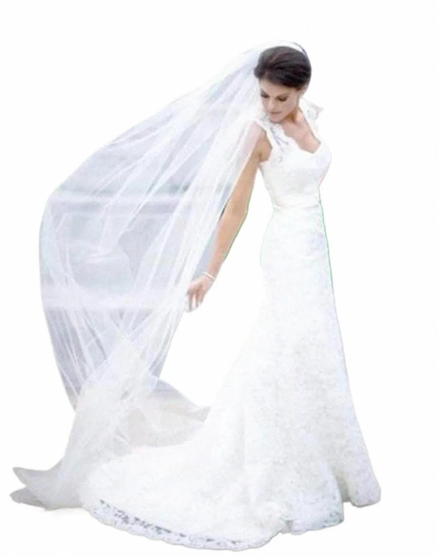 Hot LG Soft Tulle Bride Wedding Veil LG Cathedral Drop Drop حجاب الزفاف البسيط مع Accories Comb Combed Accories K52E#