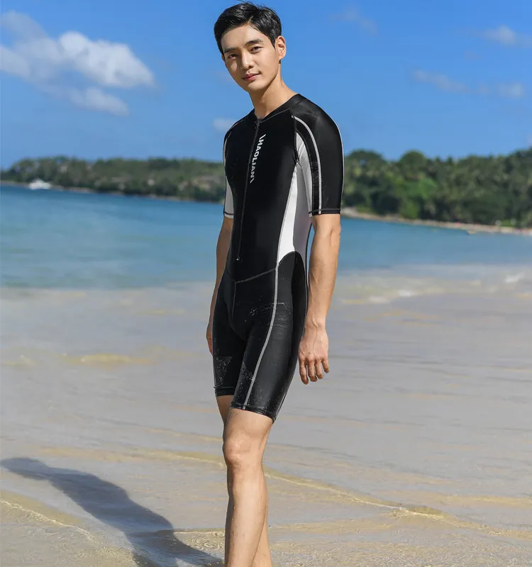 UV Protection Swimsuit: One-Piece Sunscreen Jumpsuit for Men Long Short  Sleeves Available! Shop Now!