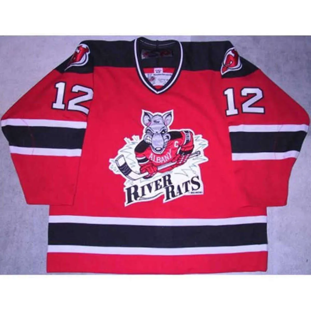 24S＃12 ILKKA PIKKARAINEN TAGE 90S ALBANY RIVER RATS HOCKEY JERSEY EMBROIDERYステッチ任意の番号と名前のジャージをカスタマイズする