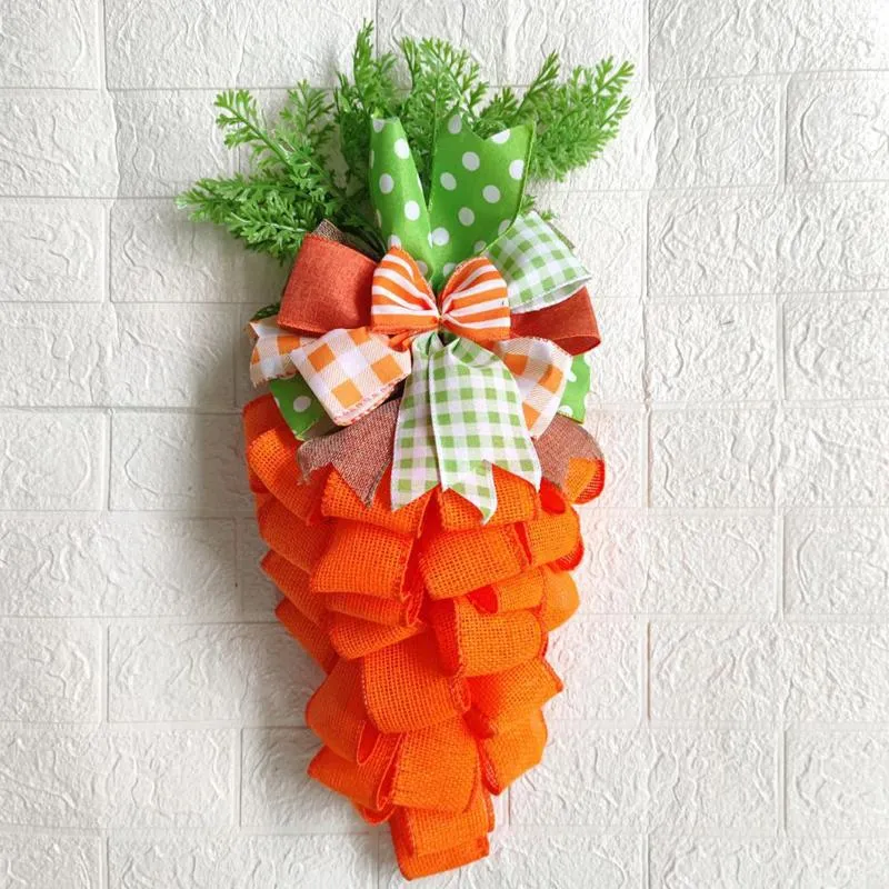 Fiori decorativi Ghirlande di ghirlande di carote artificiali di Pasqua 60 cm Camino arancione da parete Ghirlande di tela da porta creative uniche