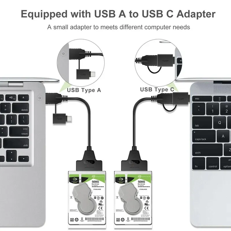 جديد 2024 USB3.1 إلى SATA EASY CABLE CABLE TYPE-C USB3.0 كبل محول القرص الصلب ثنائي كل واحد في واحد 50 سم