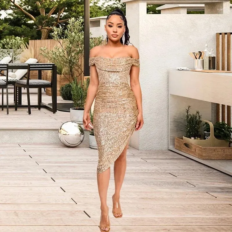 Sequin Semi Formal Dresses Asymmetric Sequin High Fork Evening