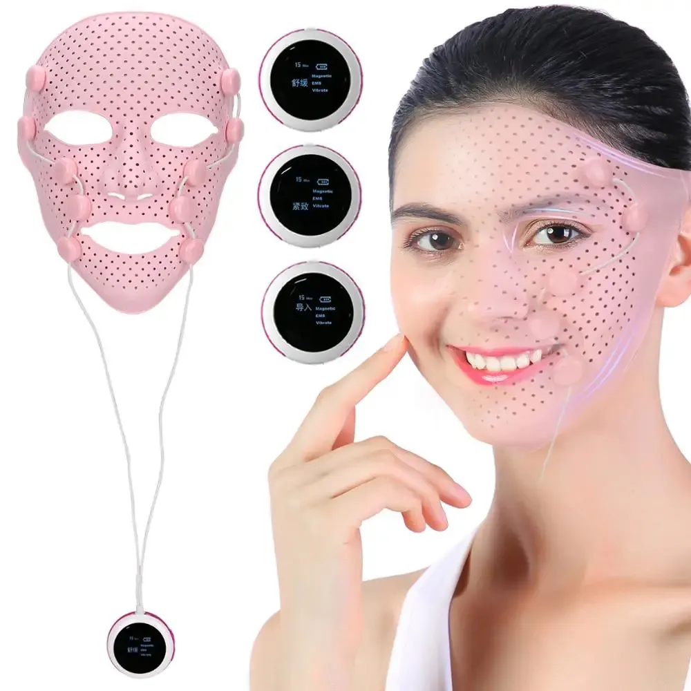3D silikonowa maska ​​twarzy elektryczne EMS wibracje v twarz masażer przeciwbrabia Masaż magnetyczny Masaż twarzy