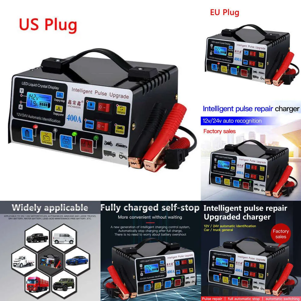 Upgrade 12V24v 220W Autobatterie Vollautomatische Frequenz Intelligente Pulsreparatur LCD-Display Hochleistungsladegerät