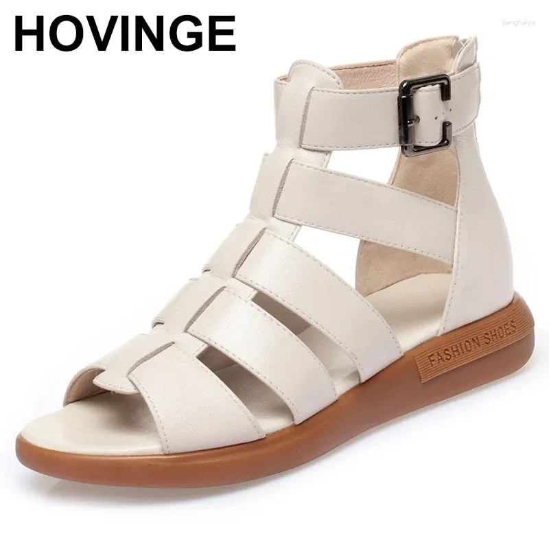 Casual Shoes Gladiator Sandals Wedge Female Summer Middle-heeled Leather Soft Sole Comfortable Women Back Zipper