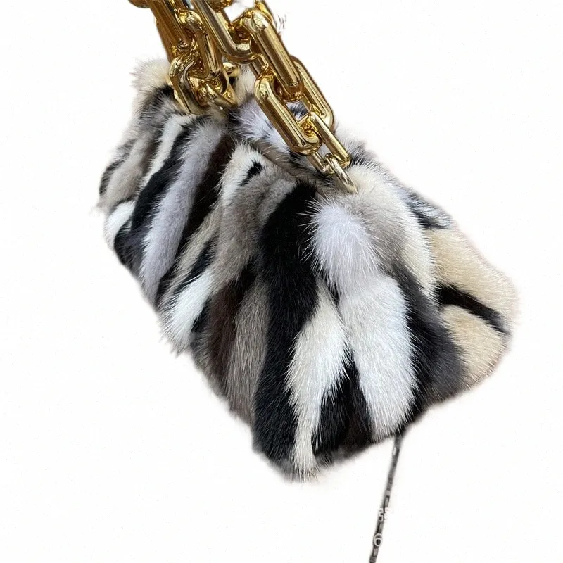 Fi冬のReal Rabbit Fur Mink Fur Bag Luxury Chain Menger Seldrens Seldrensemal