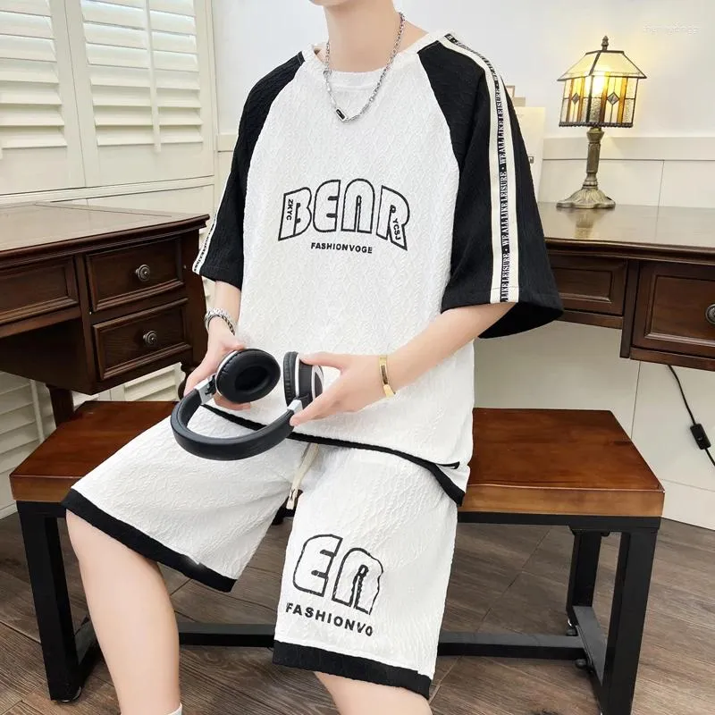 Men's Tracksuits Fashion 2024 Summer Sets T-Shirt And Shorts Two Piece Youth Outwear Loose Short Sleeve Top Tees&Pant Twin