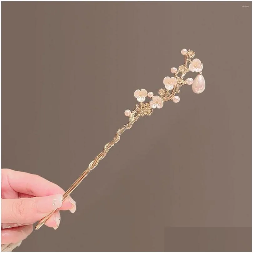 Hårklämmor Barrettes Camellia Chinese Stick Chopsticks Antik och gör tillbehör med Pearl Classic Girls Hanfu Bun smycken Tiaras Dr Otycn