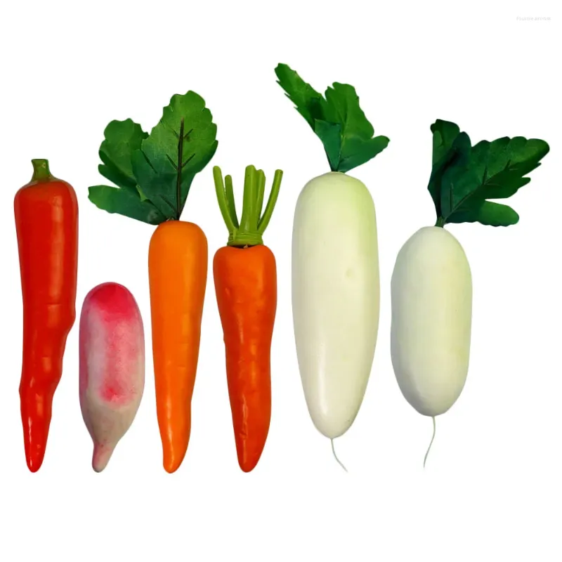 Dekorative Blumen, 6 Stück, simulierte Rettich-Karotten zum Basteln, Modelle, Spielzeug, gefälschte Gemüseornamente, künstliche Po-Requisite, Schaumstoff-Karotten-Dekor