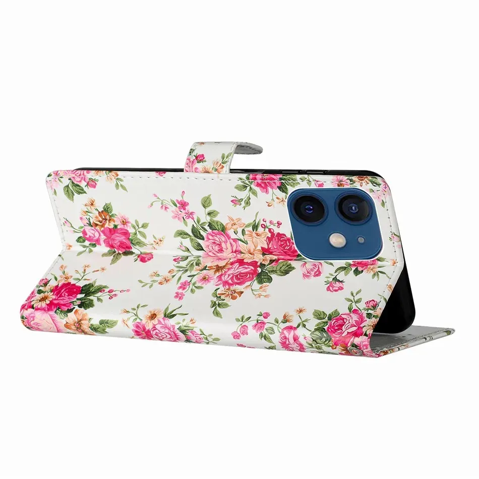 Cute Painted Stand Case For Samsung Galaxy S23 S22 S21 S20 FE Ultra S10 S9 S8 Plus S7 S6 Edge Card Slots Protect Flip Coque D18D