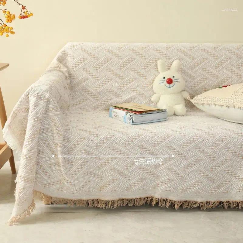 Housses de chaise, couverture de canapé bohème, serviette blanche, fil de coton polyvalent, couverture complète, tissu de coussin antidérapant pour trois personnes