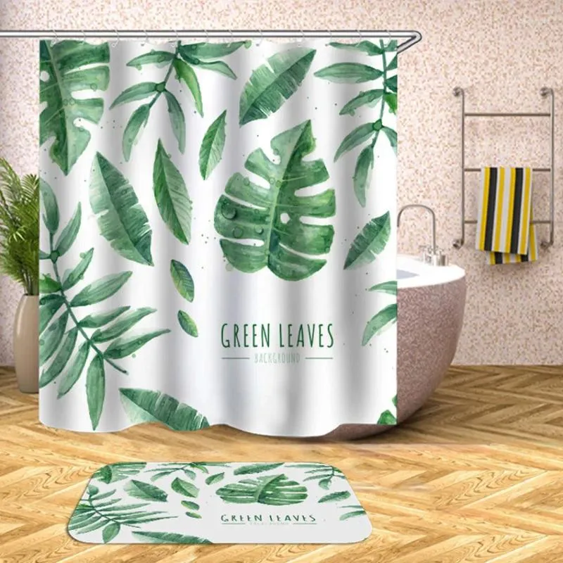 Duschgardiner tropiska växter gardin lämnar bad för badrum badkar vattentätt bad täcker extra stora breda 12st krokar