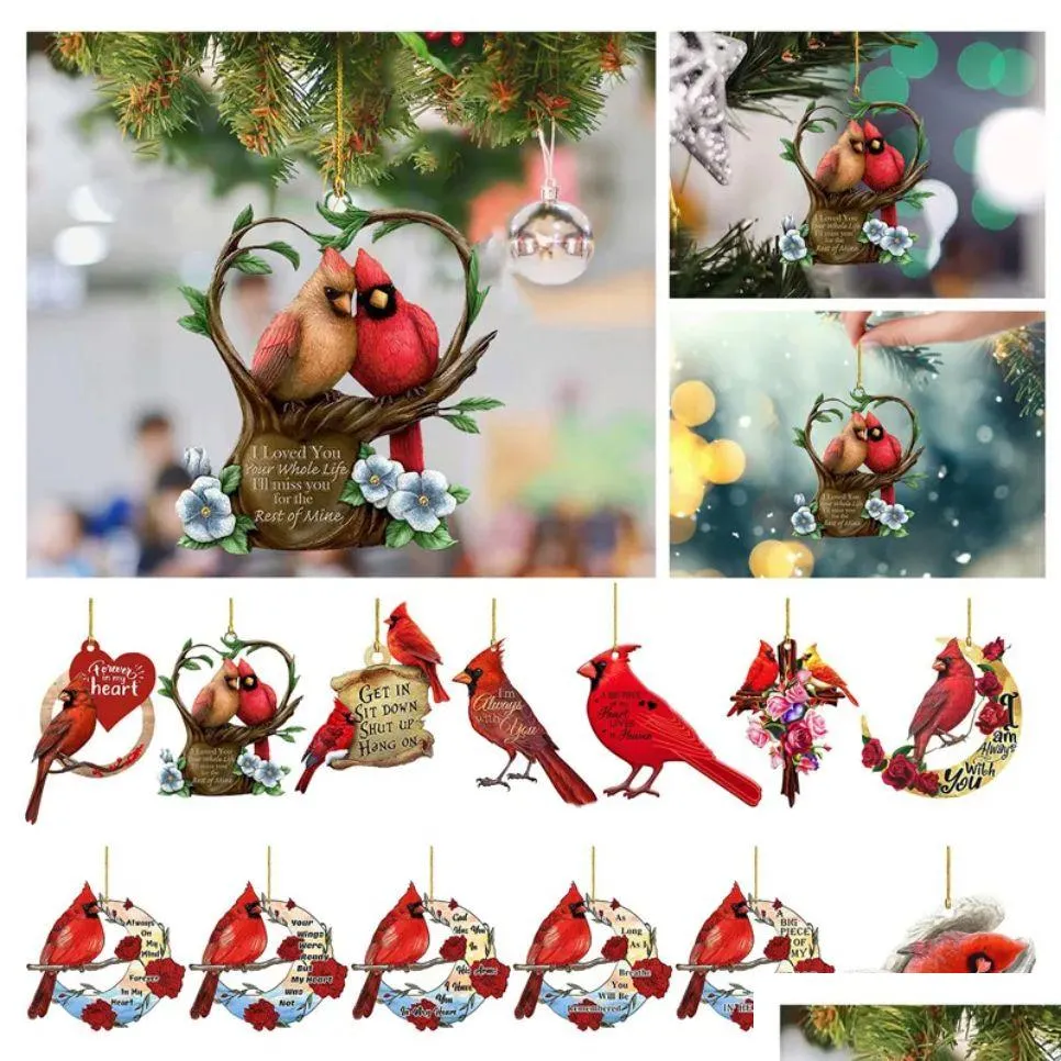 Décorations de Noël Pendentif oiseau rouge Décoration acrylique Ornement Voiture Lustre suspendu Drop Livraison Maison Jardin Fête Fête Supp Dhvc7