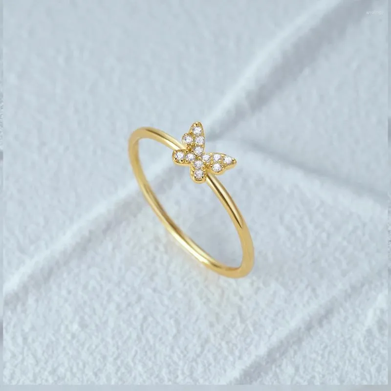Pierścienie klastrowe Boako Pure 925 Srebro Srebrny motyl Patten Kryształ Kobiety Delikatne palcem ślubne Pierścień 18k złota