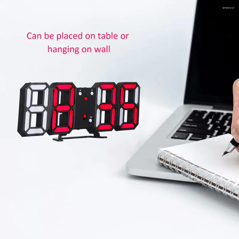 Relógios de mesa 24/12 horas display relógio alarme led digital relógio pendurado na parede 3d calendário temperatura brilho ajustável