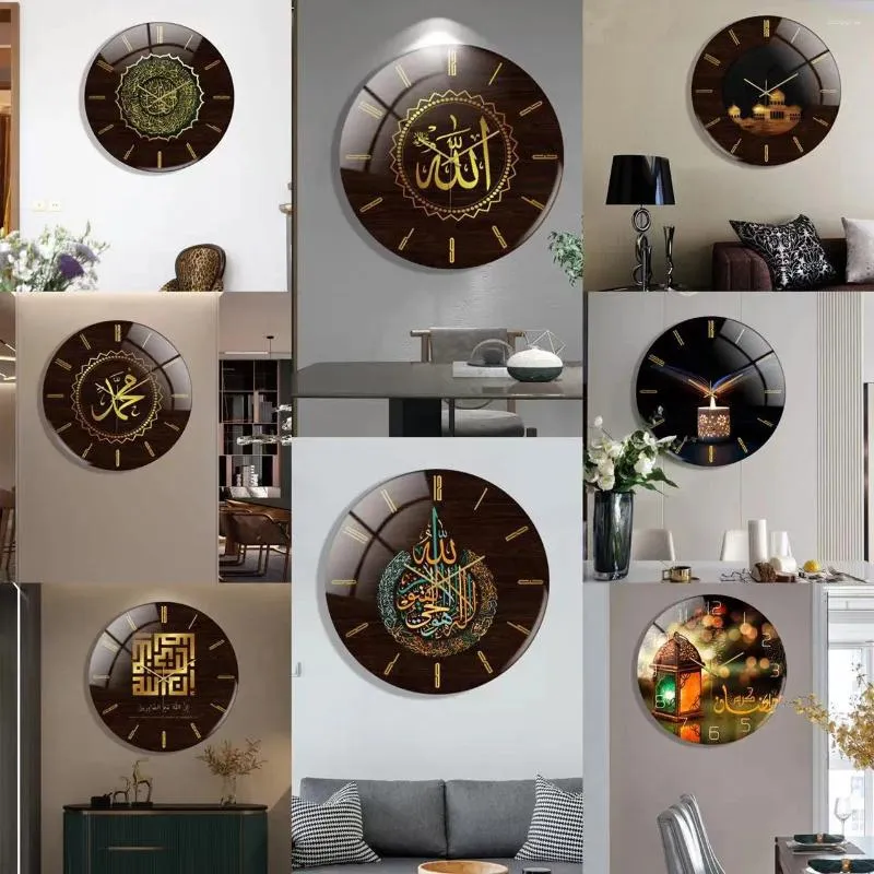 Orologi da parete Orologio islamico 3D Castello acrilico rotondo tridimensionale muto Grande decorazione domestica 30 cm