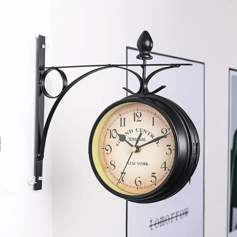 Настенные часы двойные часы классический ретро-европейский винтаж с железной стойкой батарея для дома