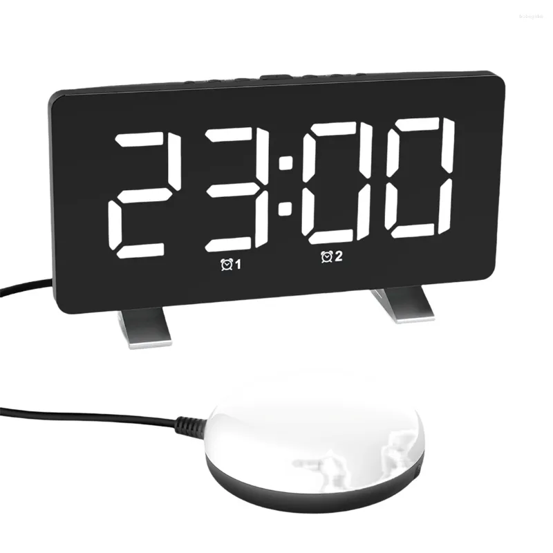 Accessoires d'horloges Réveil fort pour adultes dormeurs lourds Grand écran numérique de 7,4 pouces avec vibrateur de lit blanc