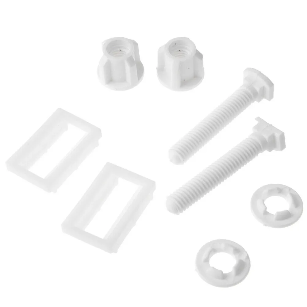 2-Pack White Plastic Toilet Seat Hinge Screws & Nuts With Washers - Easy Mounting Replacement