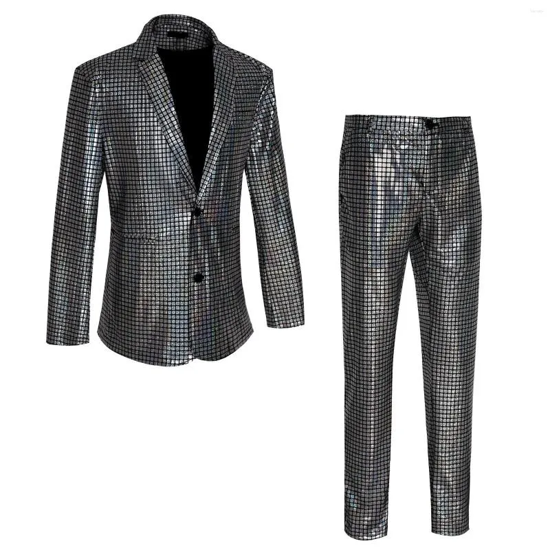 Ternos masculinos conjunto de blazer de lantejoulas festa palco xadrez terno boate usar roupas de desempenho de manga longa