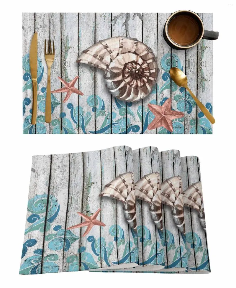 Tovagliette da tavolo Coral Conch Starfish Plank Texture Mat Wedding Holiday Party Dining Tovaglietta Accessori da cucina Tovagliolo