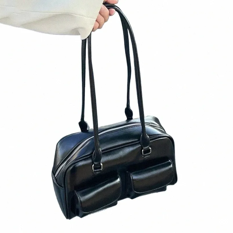 new Korea bag female niche e-shoulder underarm wax leather bag double-bag leisure handbag bag Cool wit largecapacity f0oL#