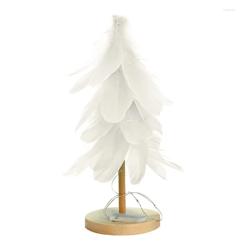 Decorazioni natalizie 2024 Mini ornamento per albero di piume con ornamento luminoso a LED Forniture per feste domestiche di Natale da tavolo