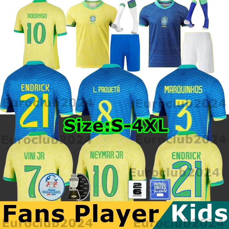 2024 Brazils VINI JR. Soccer Jersey brasil CASEMIRO 23 24 National Team G.JESUS P.COUTINHO Home Away men kids kit L.PAQUETA T.SILVA Endrick MARCELO Football Shirt uniform