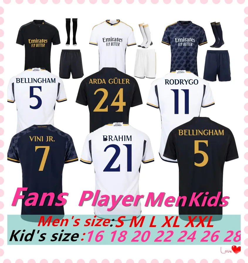 23 24 25 Real Madrid Bellingham Jersey Vini Jrs Jersey de futebol ao ar livre Camesingas Tchouamenis Rodrygo Jersey Jersey Player Edition Camiseta Kids Set