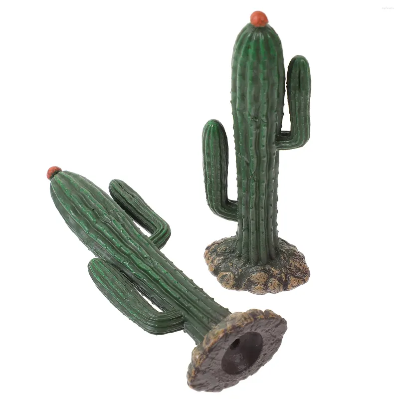 Decorative Flowers 2 Pcs PVC Simulation Cactus Mini Ornament Models Green Plants Micro Landscape Car Decoration Office