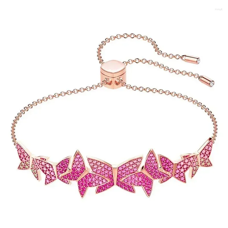 Pulseira High-end Romântica Colorida Borboleta Voadora Pulseira Cristal Das Boas Memórias Austríacas Rosa