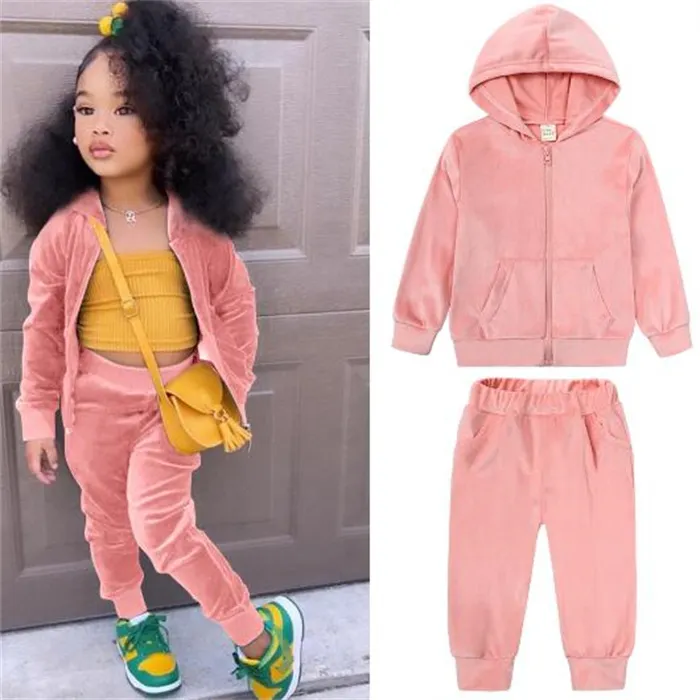 Kids Clothing Sets Sweaters Hoodies Fashion Autumn Girl Boy Sweatshirts Toddler Baby pleuche Coats Tops +pants 2pcs Suit Children Tracksuit