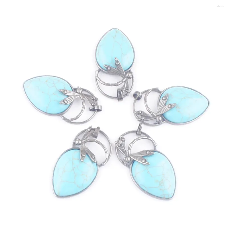 Pendentif Colliers Naturel Turquoise Larme Pierre Libellule Femmes Homme Bijoux Charmes En Gros 5 pcs TN4035